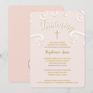 ChristeningScrolls i Rosa och Guld Inbjudningar