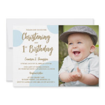 Christeringen 1:a födelsedagen Photo Blue Guld Anp