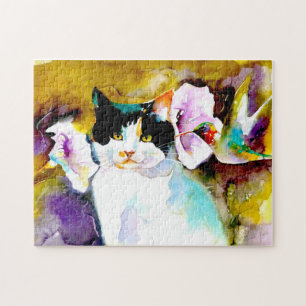 "Christeve katten med det Hummingbird" trycket Pussel