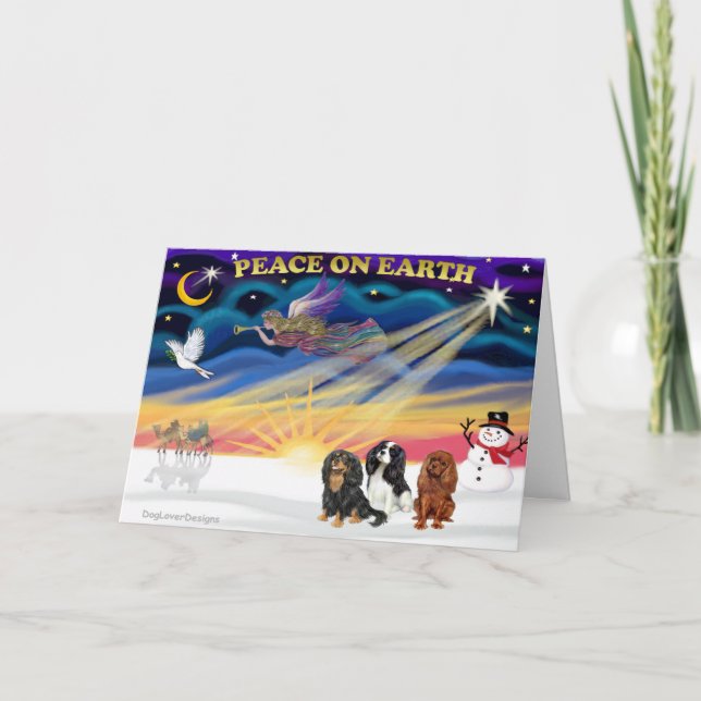 Christgmas Sunrise - Cavalier Kung Charles (3) Helgkort (Framsida)