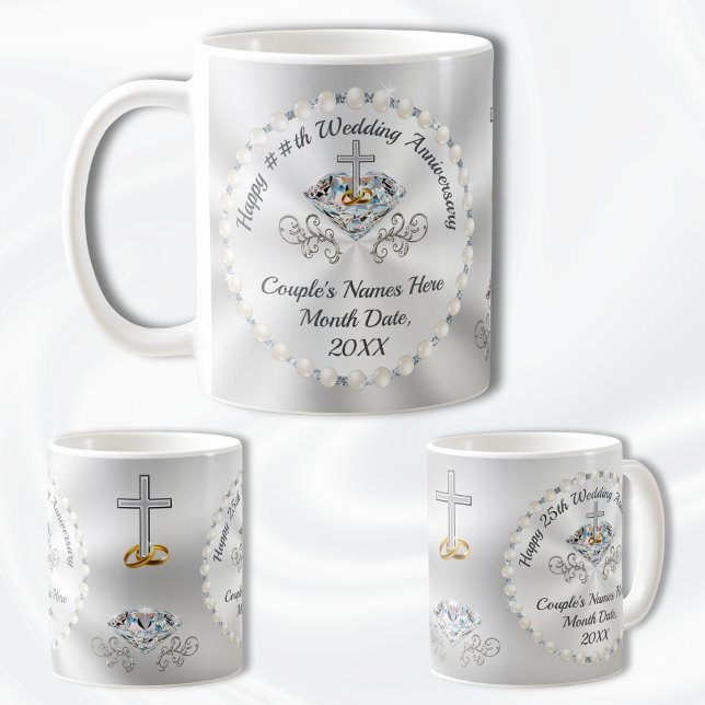 CHRISTIAN, 10:e, 60:e, 25:e årsdagen Mugg, Kaffemugg (Cheap, Christian Anniversary Gifts. Personalized Wedding Anniversary Gift Ideas. Christian couple.)