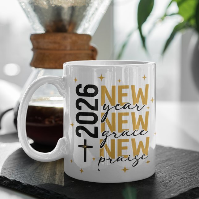 Christian 2026 New Year Custom Scripture Cross Kaffemugg (Black & gold faith design for a hopeful new year.
Change the verse or add your word of the year.)
