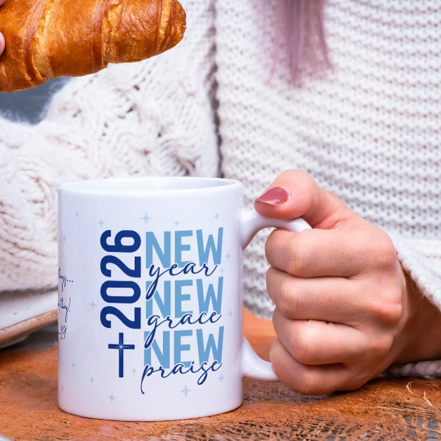 Christian 2026 New Year Custom Scripture Cross Kaffemugg (A daily reminder of grace, renewal, and praise.)