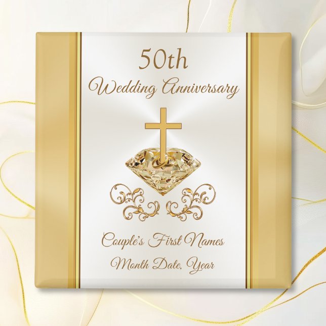 Christian 50:e Bröllop-årsdagen Party favors Magnet (50 year anniversary party favors. Cheap Personalized, giveaways for golden wedding anniversary.)