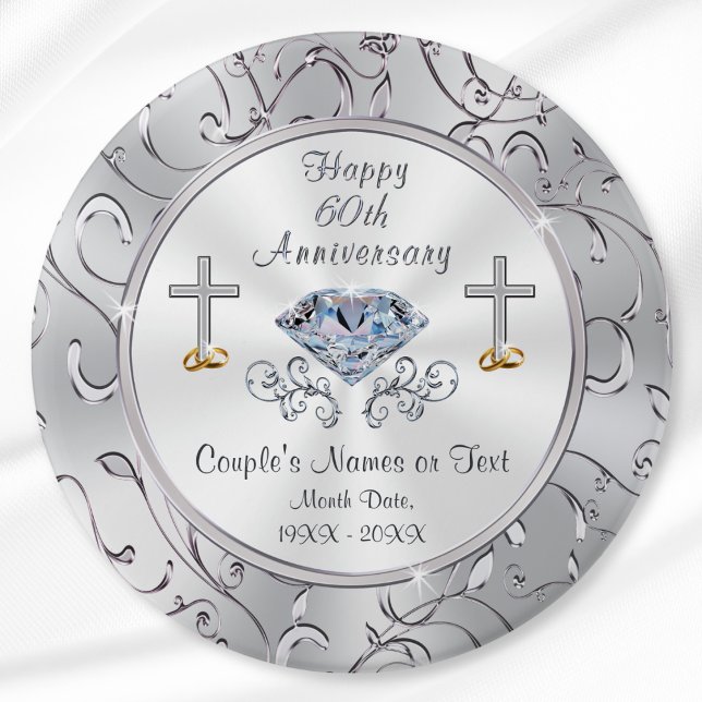 Christian 60:e Bröllop-årsdagen Party favors Knapp (Cheap 60th anniversary party favors. Custom, 60th anniversary party. Diamond Anniversary favors.)
