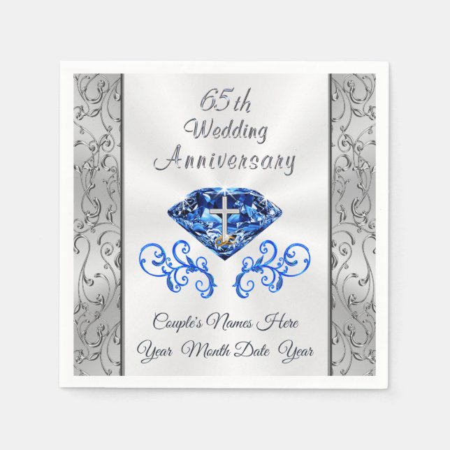 Christian 65e Bröllop-årsdagen Cocktail Napkin Pappersservett (Framsidan)