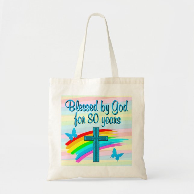 CHRISTIAN 80 BIRTHDAY BLESSINGS TOTE BAG TYGKASSE (Framsidan)