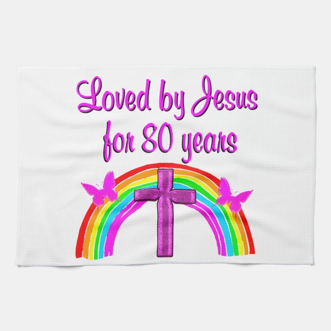 CHRISTIAN 80 BIRTHDAY RAINBOW DESIGN KÖKSHANDDUK (Horisontell)