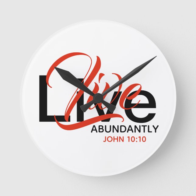 Christian Abundant Life John 10 LIVE ABUNDANTLY Rund Klocka (Framsida)