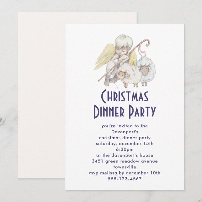 Christian Angel Shepherd med fårmiddag Party Inbjudningar (Fram/baksida)