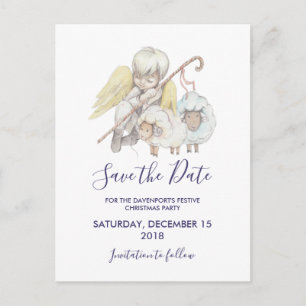 Christian Angel Shepherd med Sheep Save Date Vykort