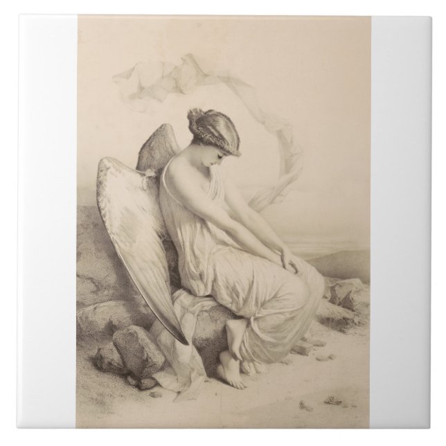 Christian angel sitta på en sten kakelplatta (Framsidan)