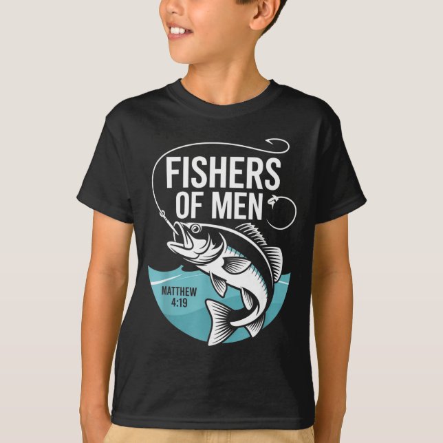 Christian Angler Fishers Of Men Matthew 4 19 Verse T Shirt (Framsida)