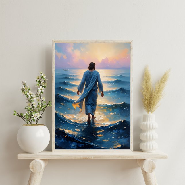 Christian Art Jesus Walking på utskrivbar Vatten Poster (Christian Art Jesus Walking On Water Printable Poster)