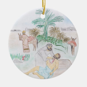 Christian Artwork the bra Samaritan Julgransprydnad Keramik