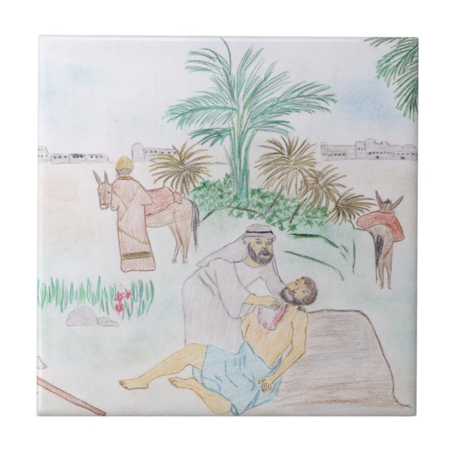 Christian Artwork the bra Samaritan Kakelplatta (Framsidan)