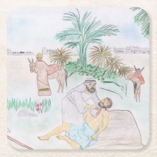 Christian Artwork the bra Samaritan Underlägg Papper Kvadrat