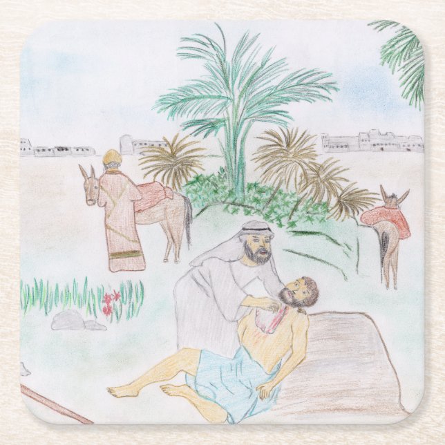 Christian Artwork the bra Samaritan Underlägg Papper Kvadrat (Framsidan)