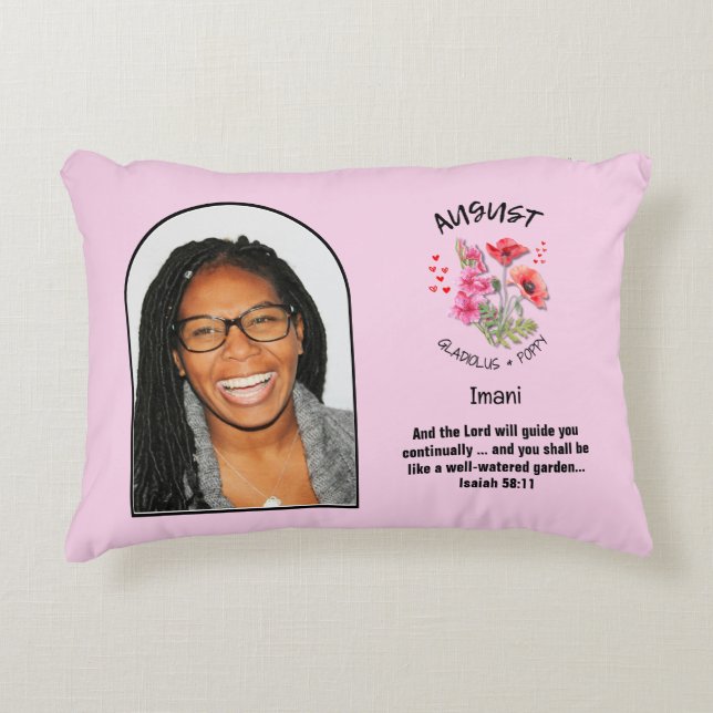 Christian AUGUST Birth Month Flower NAMN PHOTO Prydnadskudde (Framsidan)