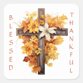 Christian Autumn Blommigt Kor Thanksgiving Fyrkantigt Klistermärke