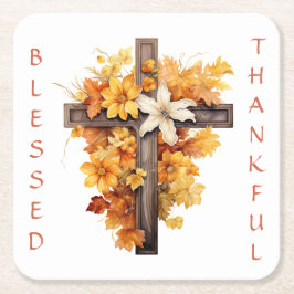 Christian Autumn Blommigt Kor Thanksgiving Underlägg Papper Kvadrat