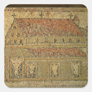 Christian basilica, mosaic pavement, romersk perio fyrkantigt klistermärke