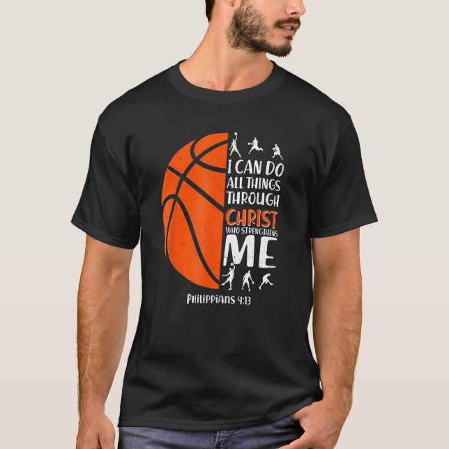 Christian Basketball  Men Boys Kids Religious T Shirt (Framsida)