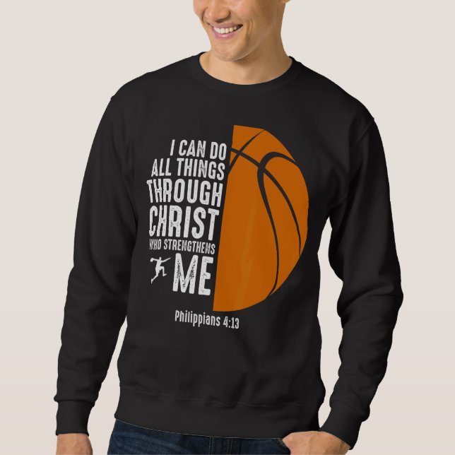 Christian Basketball Religiösa inspirational Baske Lång Ärmad Tröja (Framsida)