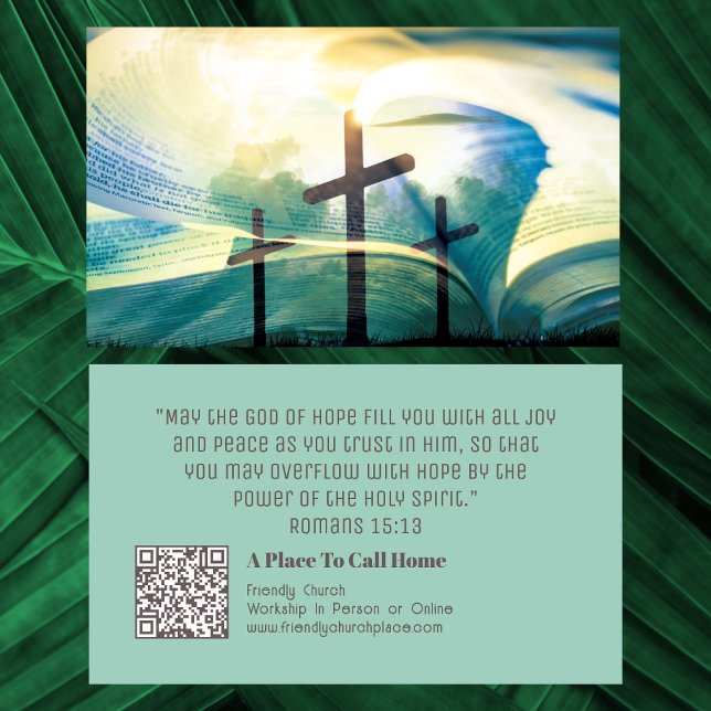 Christian Bible Kor QR Code Religiösa Church Visitkort (Church Religious Cross Bible Business Card with QR code and scripture. Invite people to visit. )