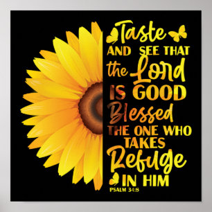 Christian Bible Psalm 34:8 Solrosblomma Poster