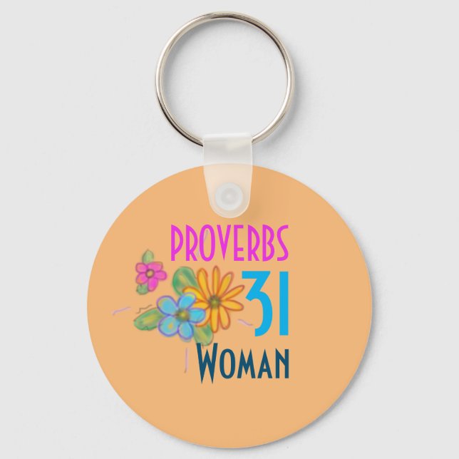 Christian Bible Scripture Blommigt PROVERBS 31 Wom Nyckelring (Framsida)