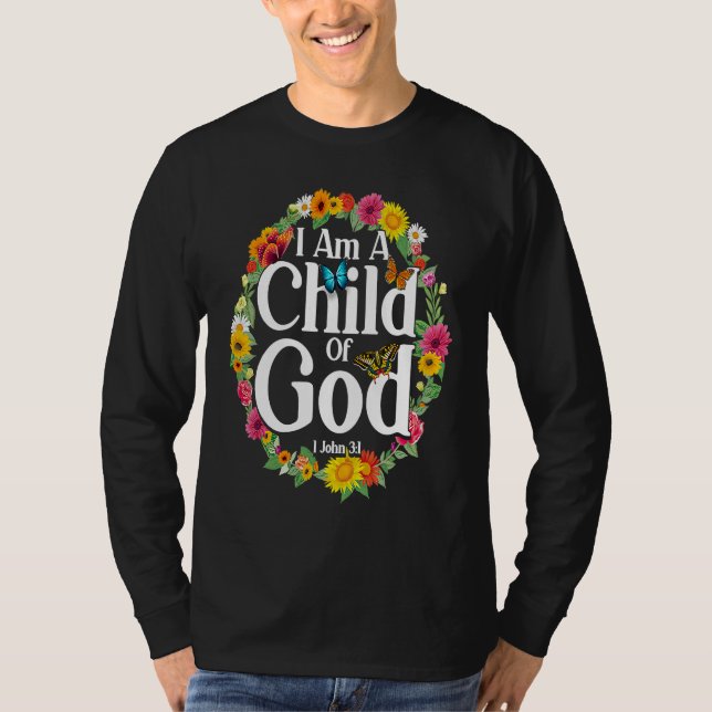 Christian Bible Verse 1 John 31 Flower Butterfly   T Shirt (Framsida)
