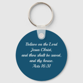 Christian Bible Verse Acts 16:31 Blue Nyckelring