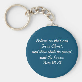 Christian Bible Verse Acts 16:31 Blue Nyckelring