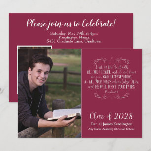Christian Bible Verse Burgundy Studenten Photo Inbjudningar