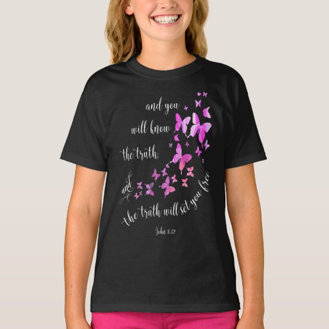 Christian Bible Verse Butterfly Women & Girls T Shirt (Framsida)