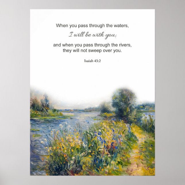 Christian Bible Verse Isaiah 43:2 River Poster (Framsidan)