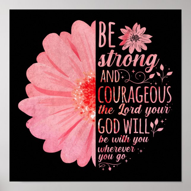 Christian Bible Verse Joshua 1:9 Flower Poster (Framsidan)