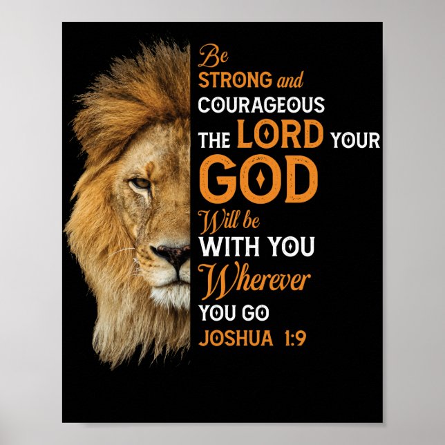 Christian Bible Verse Joshua 1 9 Lejon Faith Poster (Framsidan)