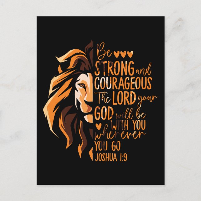 Christian Bible Verse Joshua 1:9 Lejon Helg Vykort (Framsida)