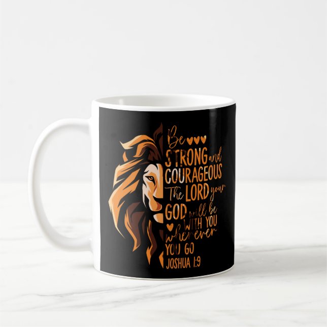 Christian Bible Verse Joshua 1:9 Lejon Kaffemugg (Vänster)