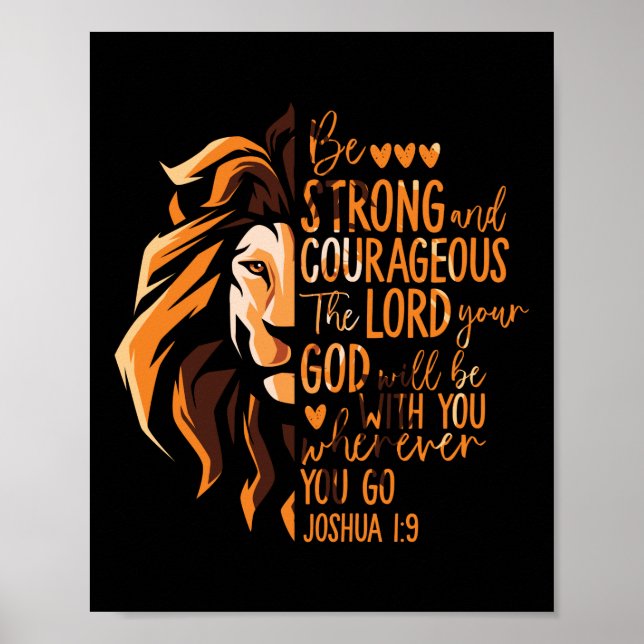 Christian Bible Verse Joshua 1:9 Lejon Poster (Framsidan)