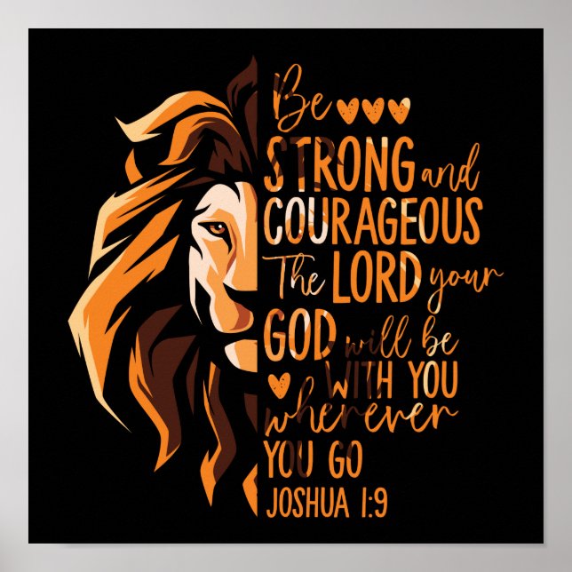 Christian Bible Verse Joshua 1:9 Lejon Poster (Framsidan)