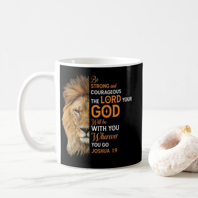 Christian Bible Verse Joshua 1 9 Lion Faith Kaffemugg (Med munk)