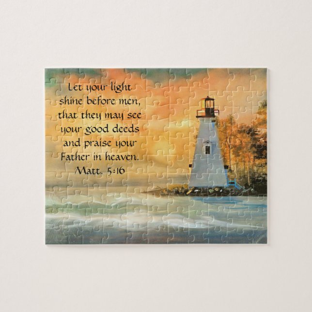 Christian Bible Verse Lighthouse Light Shine Pussel (Horisontell)