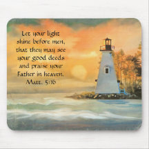 Christian Bible Verse Lighthouse Sunset Painting