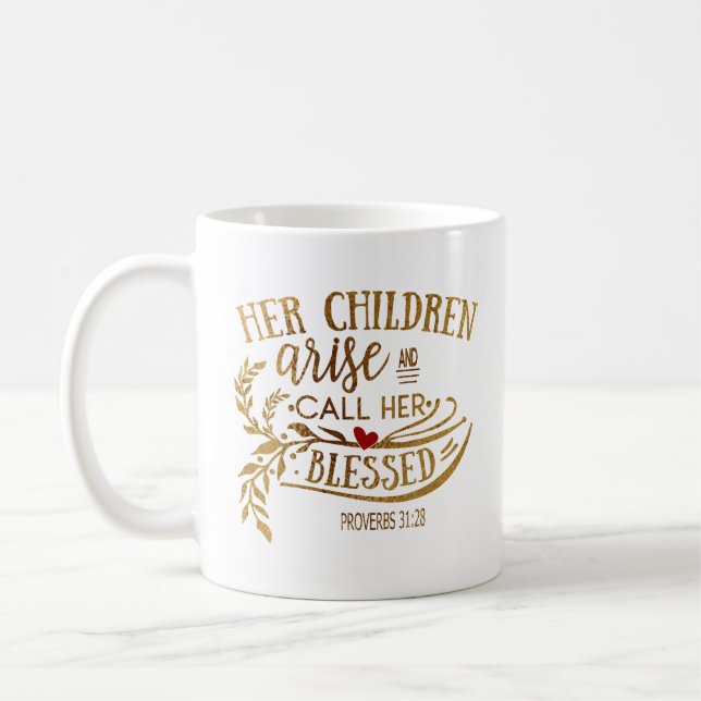 Christian Bible Verse Mammor Hennes barn Arise Kaffemugg (Vänster)