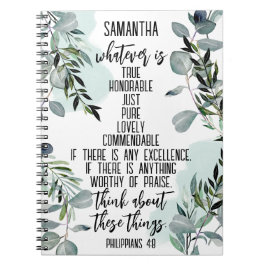 Christian Bible Verse Philippians 4 8 Eucalyptus Anteckningsbok