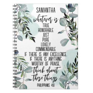 Christian Bible Verse Philippians 4 8 Eucalyptus Anteckningsbok