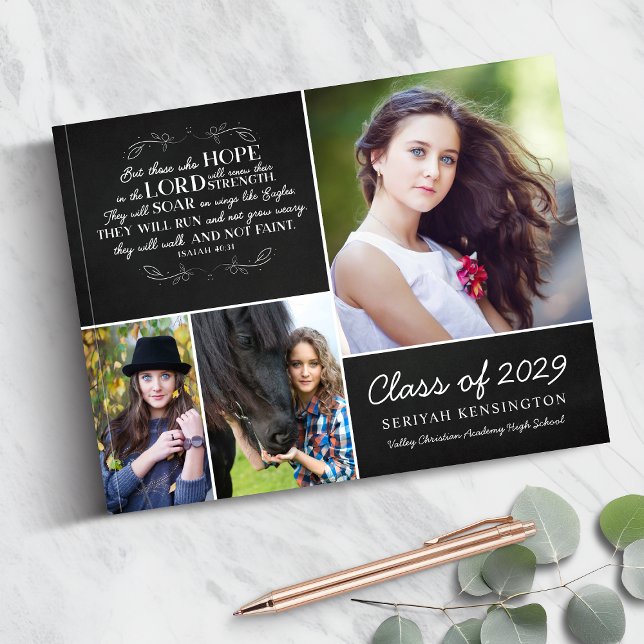 Christian Bible Verse Photo Collage Studenten Gästböcker (Christian Bible Verse Photo Collage Graduation Guest Book)